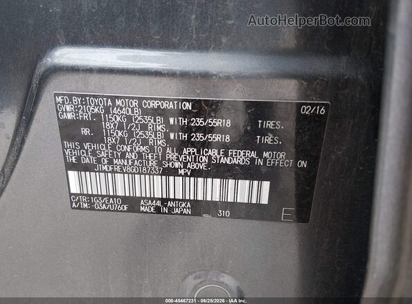 JTMDFREV8GD187337 2016 TOYOTA RAV4 Gray Widok komory silnika