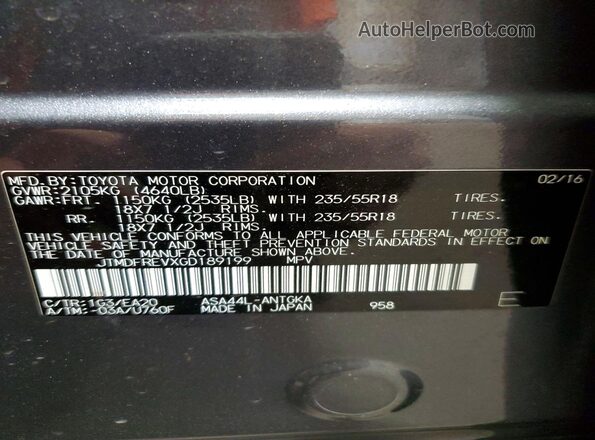 JTMDFREVXGD189199 2016 TOYOTA RAV4 Gray 