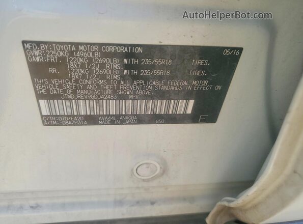 JTMDJREV9GD042483 2016 TOYOTA RAV4 White 360 interior view