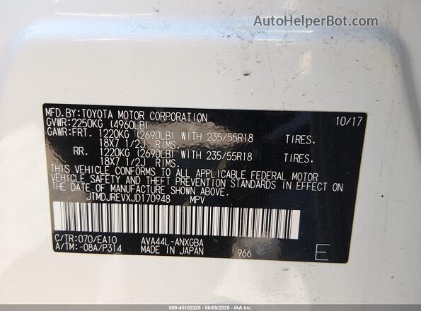 JTMDJREVXJD170948 2018 TOYOTA RAV4 HYBRID Белый Вид подкапотного пространства