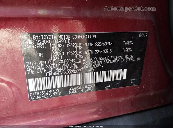 JTMDWRFV5KD020277 2019 TOYOTA RAV4 HYBRID Red Vista del compartimento del motor