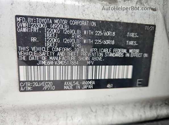 JTME6RFV3MD517884 2021 TOYOTA RAV4 White Vista del compartimento del motor