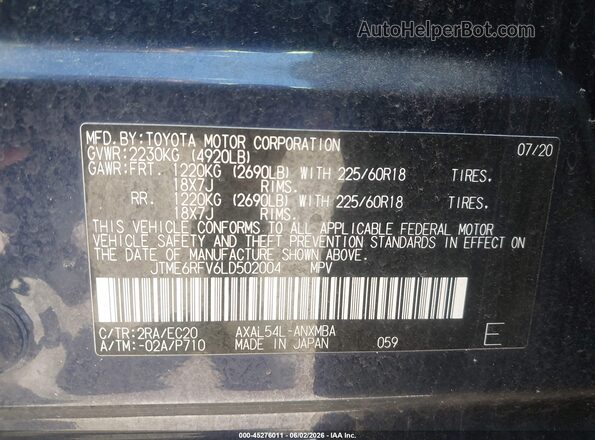 JTME6RFV6LD502004 2020 TOYOTA RAV4 HYBRID Dark Blue ძრავის განყოფილების ხედი