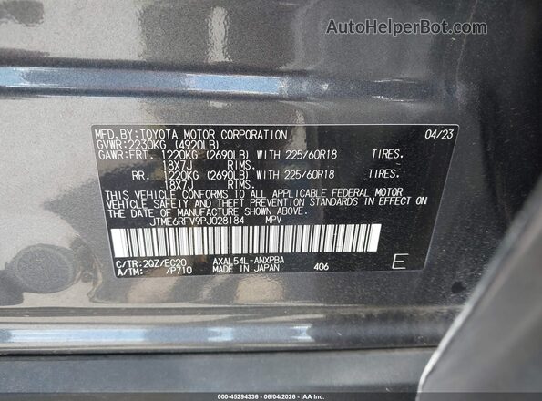 JTME6RFV9PJ028184 2023 TOYOTA RAV4 HYBRID Gray Շարժիչի բաժամունքի տեսք