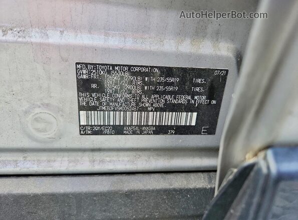 JTMEB3FV5MD052467 2021 TOYOTA RAV4 Серебряный 