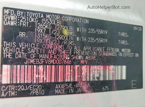 JTMEB3FV8MD007846 2021 TOYOTA RAV4 White 