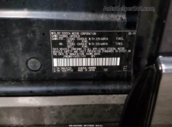 JTMEWRFV1KD511191 2019 TOYOTA RAV4 HYBRID Blue Вид підкапотного простору