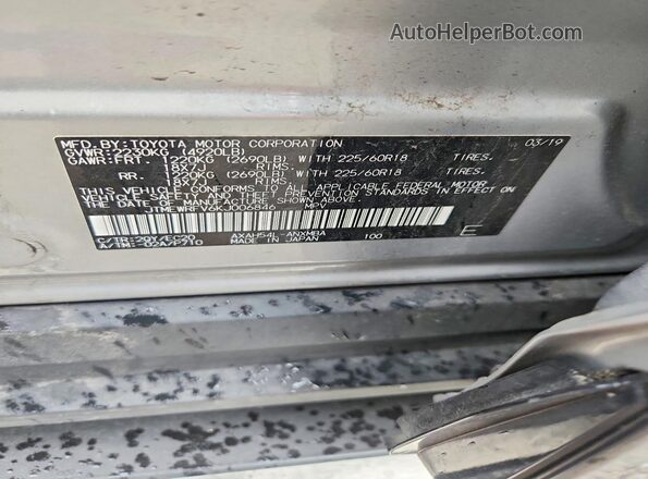 JTMEWRFV6KJ006846 2019 TOYOTA RAV4 Silver VIN კოდის სტიკერის ხედი