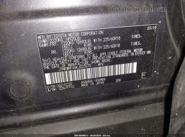 JTMEWRFV6KJ023579 2019 TOYOTA RAV4 HYBRID Gray Вид підкапотного простору