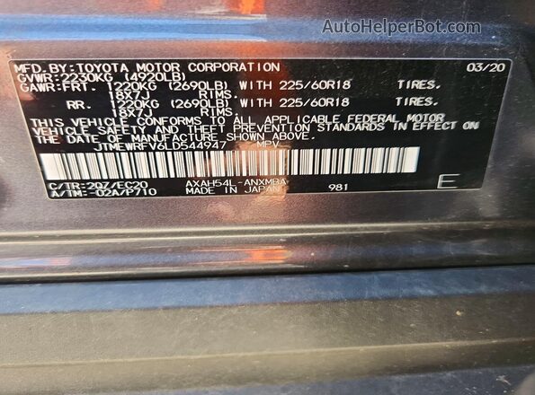 JTMEWRFV6LD544947 2020 TOYOTA RAV4 Gray 