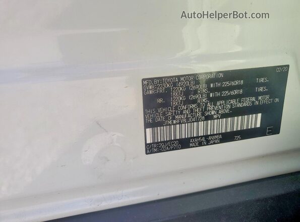 JTMEWRFV8LJ041728 2020 TOYOTA RAV4 White Vista de la etiqueta del VIN