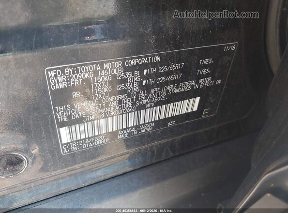 JTMF1RFV3KD002660 2019 TOYOTA RAV4 Черный Вид подкапотного пространства