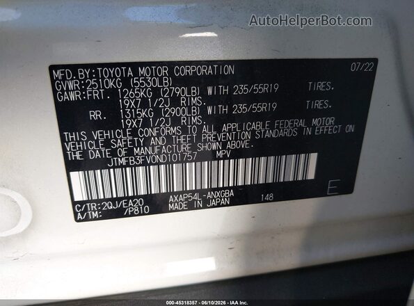 JTMFB3FV0ND101757 2022 TOYOTA RAV4 PRIME White Vista del compartimento del motor