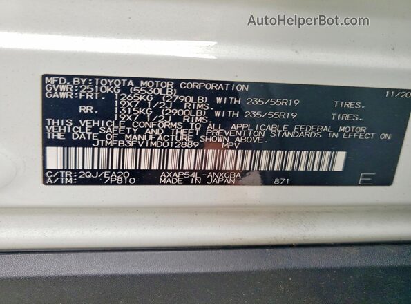 JTMFB3FV1MD012889 2021 TOYOTA RAV4 White 