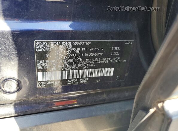 JTMFB3FV2MD057050 2021 TOYOTA RAV4 Синий Вид наклейки с VIN-кодом