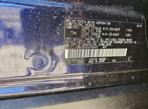 JTMFB3FV3SD283692 2025 TOYOTA RAV4 Blue Vista del compartimento del motor