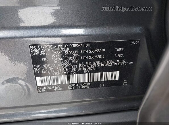 JTMFB3FV5MD017867 2021 TOYOTA RAV4 PRIME Gray ძრავის განყოფილების ხედი