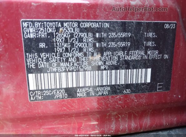 JTMFB3FV9PD157988 2023 TOYOTA RAV4 PRIME Red ძრავის განყოფილების ხედი