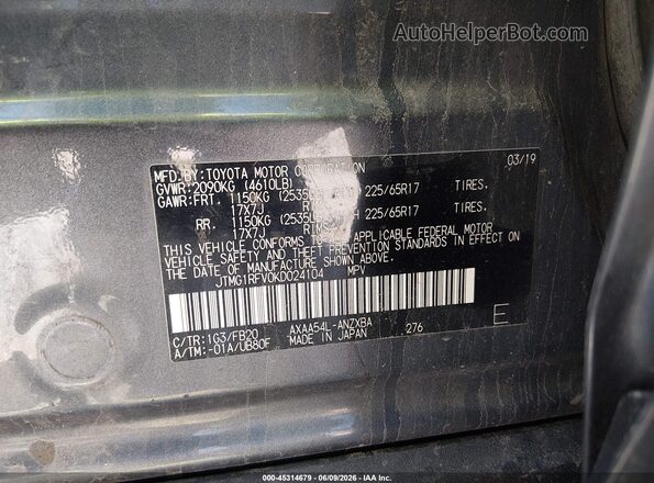 JTMG1RFV0KD024104 2019 TOYOTA RAV4 Gray Widok komory silnika
