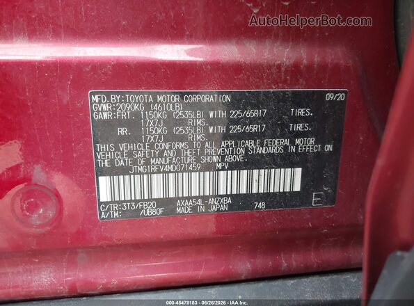 JTMG1RFV4MD071459 2021 TOYOTA RAV4 Red Engine compartment view