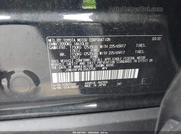 JTMG1RFV9LD063758 2020 TOYOTA RAV4 Black Vista del compartimento del motor