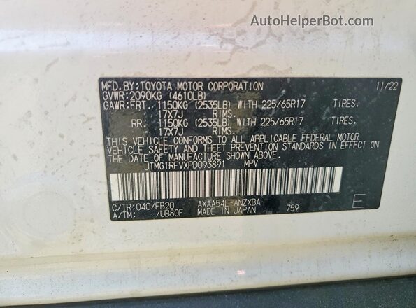 JTMG1RFVXPD093891 2023 TOYOTA RAV4 White Widok wnętrza 360 stopni
