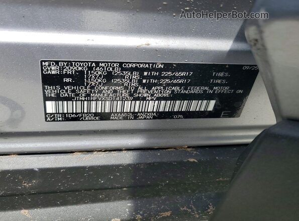 JTMH1RFVXSD141239 2025 TOYOTA RAV4 Silver VIN sticker view
