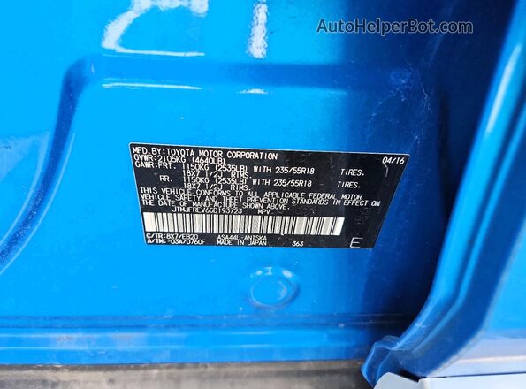 JTMJFREV6GD193723 2016 TOYOTA RAV4 Blue Vista de la etiqueta del VIN