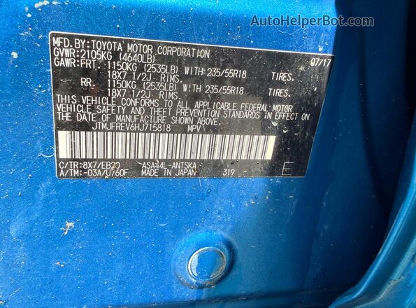 JTMJFREV6HJ715818 2017 TOYOTA RAV4 Blue 