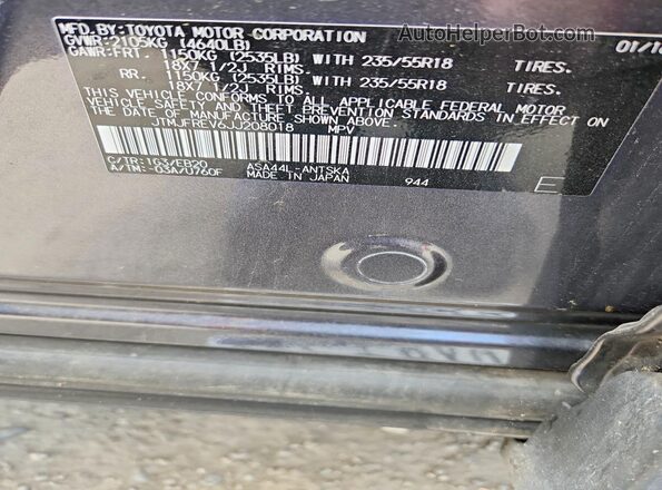 JTMJFREV6JJ208018 2018 TOYOTA RAV4 Gray VIN კოდის სტიკერის ხედი