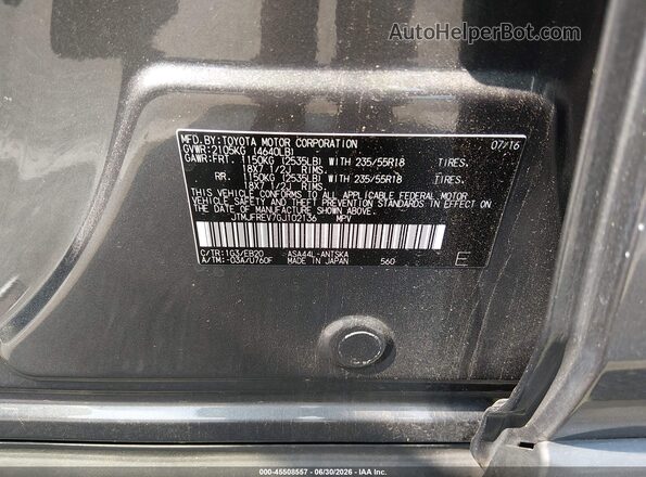 JTMJFREV7GJ102136 2016 TOYOTA RAV4 Gray Вид підкапотного простору