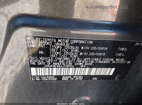 JTMJFREV8JJ730956 2018 TOYOTA RAV4 Gray Engine compartment view