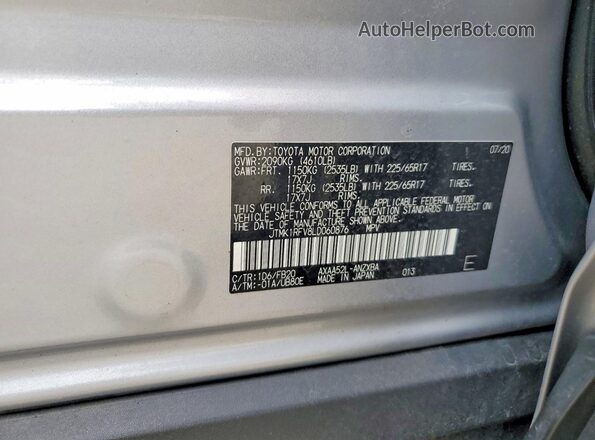 JTMK1RFV8LD060876 2020 TOYOTA RAV4 Silver VIN կոդի պիտակի տեսք