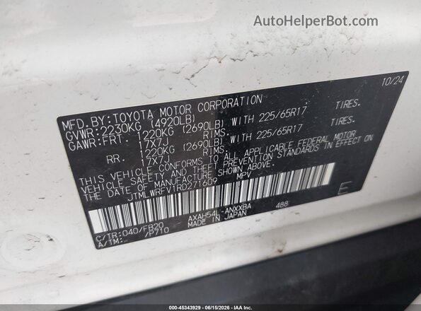 JTMLWRFV1RD271609 2024 TOYOTA RAV4 HYBRID White 