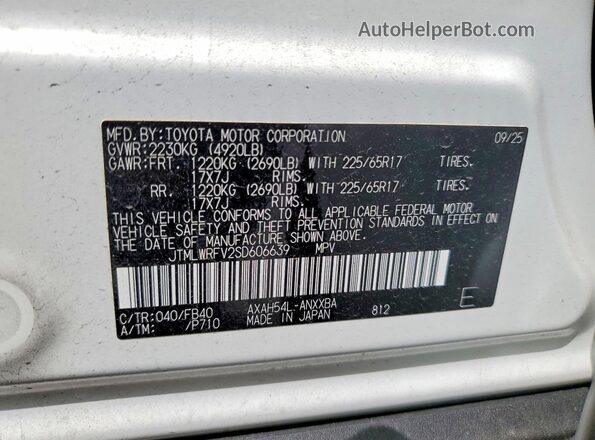 JTMLWRFV2SD606639 2025 TOYOTA RAV4 White 