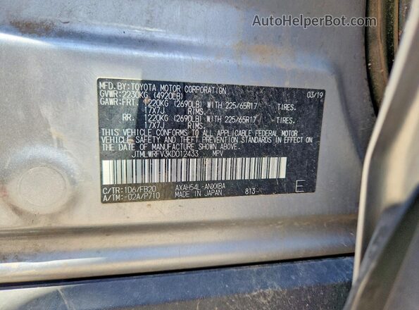 JTMLWRFV3KD012433 2019 TOYOTA RAV4 Silver 