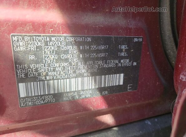 JTMLWRFV7KD041899 2019 TOYOTA RAV4 Red 