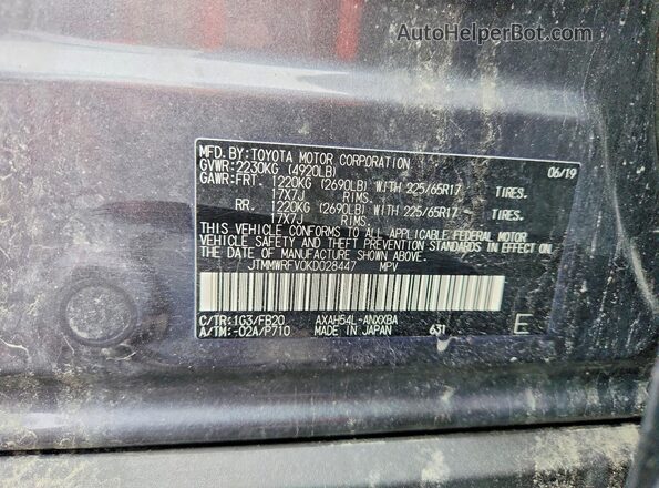 JTMMWRFV0KD028447 2019 TOYOTA RAV4 Серебряный Вид наклейки с VIN-кодом