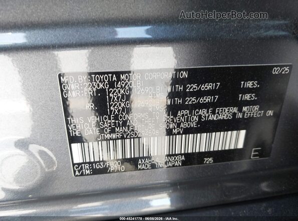 JTMMWRFV2SD294598 2025 TOYOTA RAV4 HYBRID Gray 