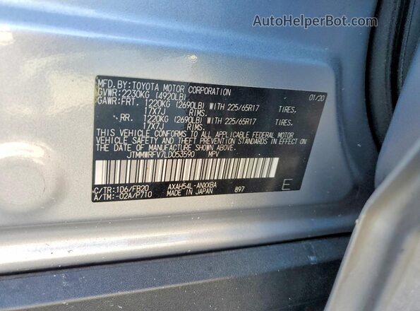 JTMMWRFV7LD053590 2020 TOYOTA RAV4 Silver Սալոնի 360 աստիճան տեսք