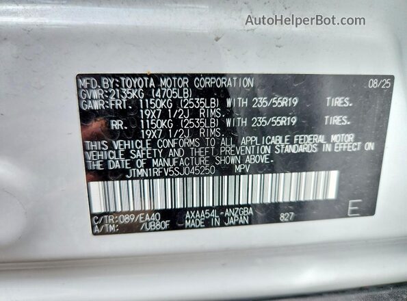 JTMN1RFV5SJ045250 2025 TOYOTA RAV4 White 