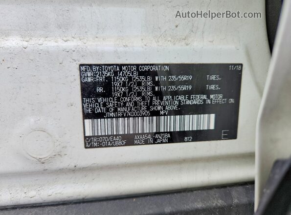 JTMN1RFV7KD003905 2019 TOYOTA RAV4 White Սալոնի 360 աստիճան տեսք