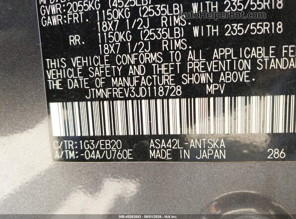 JTMNFREV3JD118728 2018 TOYOTA RAV4 Gray 