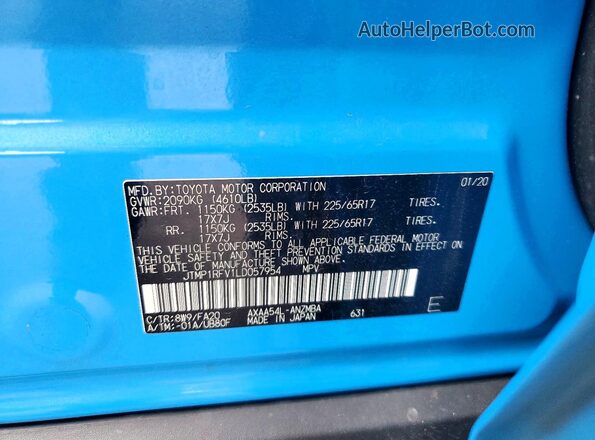 JTMP1RFV1LD057954 2020 TOYOTA RAV4 Blue 
