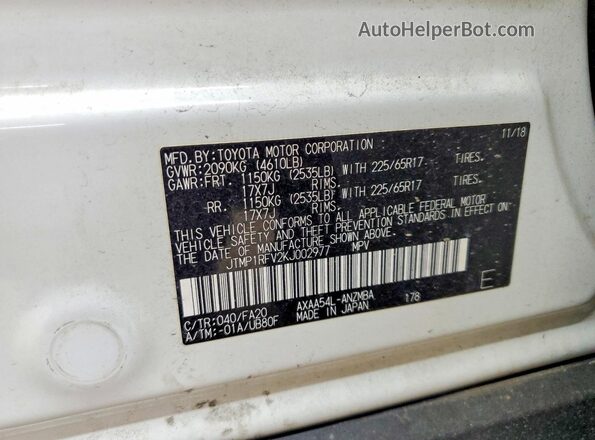 JTMP1RFV2KJ002977 2019 TOYOTA RAV4 Белый Вид подкапотного пространства