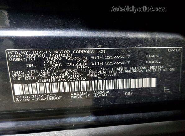 JTMP1RFV6KD039383 2019 TOYOTA RAV4 Black 