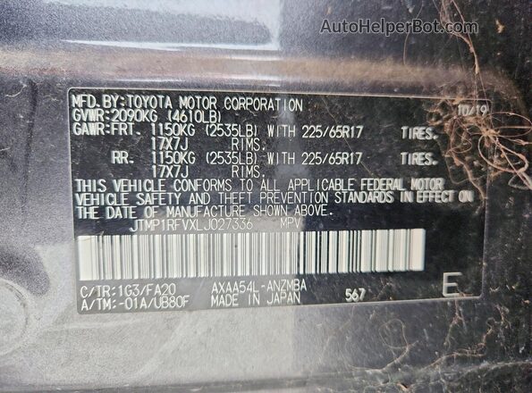 JTMP1RFVXLJ027336 2020 TOYOTA RAV4 Charcoal 