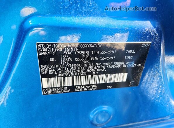 JTMRFREV4HJ141335 2017 TOYOTA RAV4 Blue Շարժիչի բաժամունքի տեսք