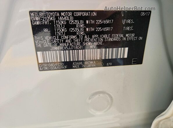 JTMRFREV5JJ718041 2018 TOYOTA RAV White 