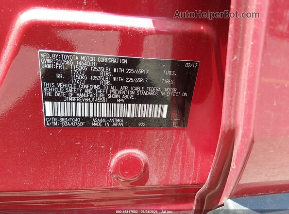 JTMRFREV6HJ145581 2017 TOYOTA RAV4 Red Vista del compartimento del motor